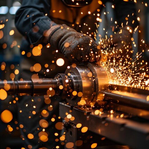 Precision turning operation producing bright machining sparks